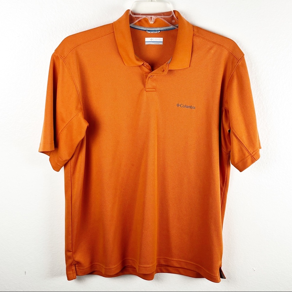 COLUMBIA Orange Polo Short Sleeves Shirt Large Casual Golf Tennis Preppy Boating
